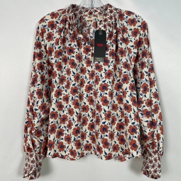 Levi's Blouse Top Gillian Mockneck Floral Pattern Puff Sleeve Size S - Picture 1 of 8